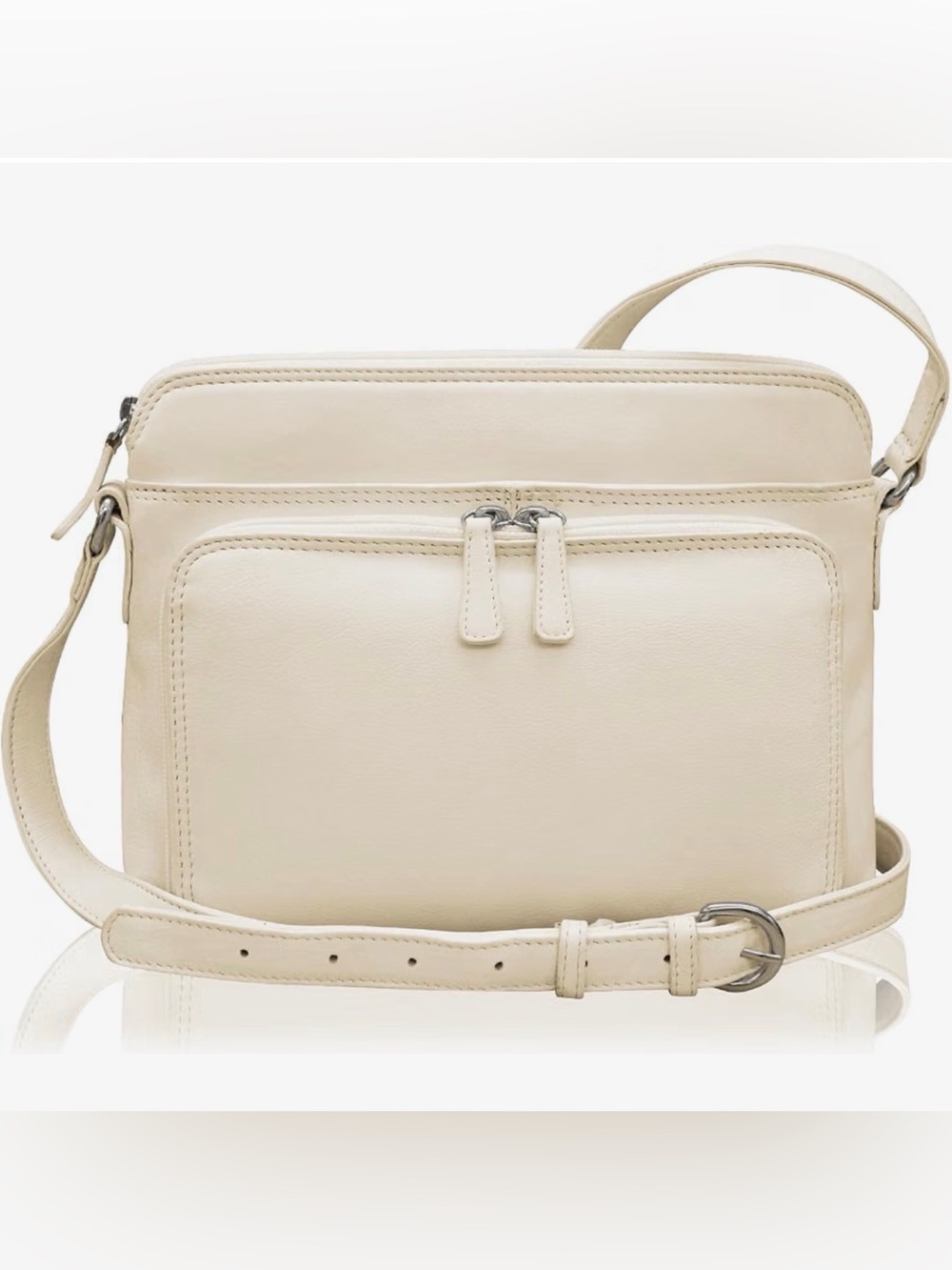 Ili New York RFID Blocking- Bone Leather Crossbody Bag with Front Zip Pocket